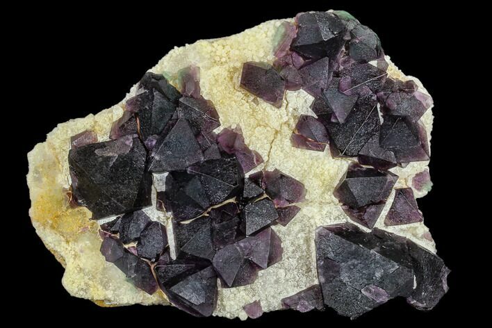 Purple, Octahedral Fluorite Crystals on Quartz - China #112884